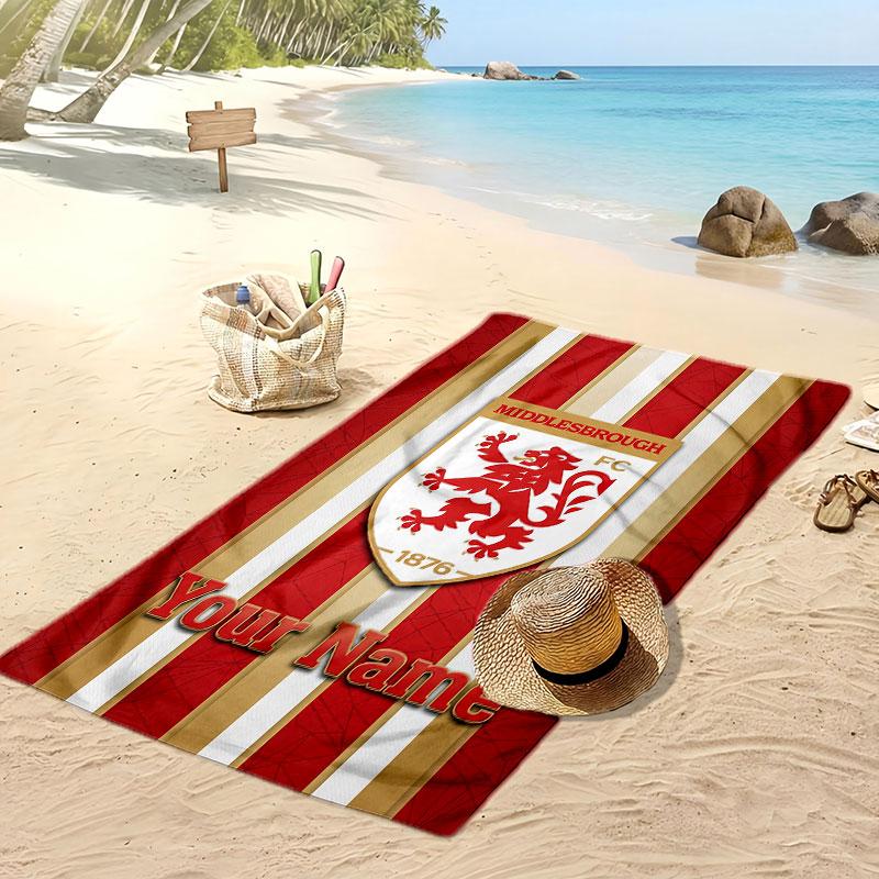 Middlesbrough FC Personalized Printed Beach Towel Soccer Logo Support Custom Name Text Absorbent Towel For Sport Travel Special Gift