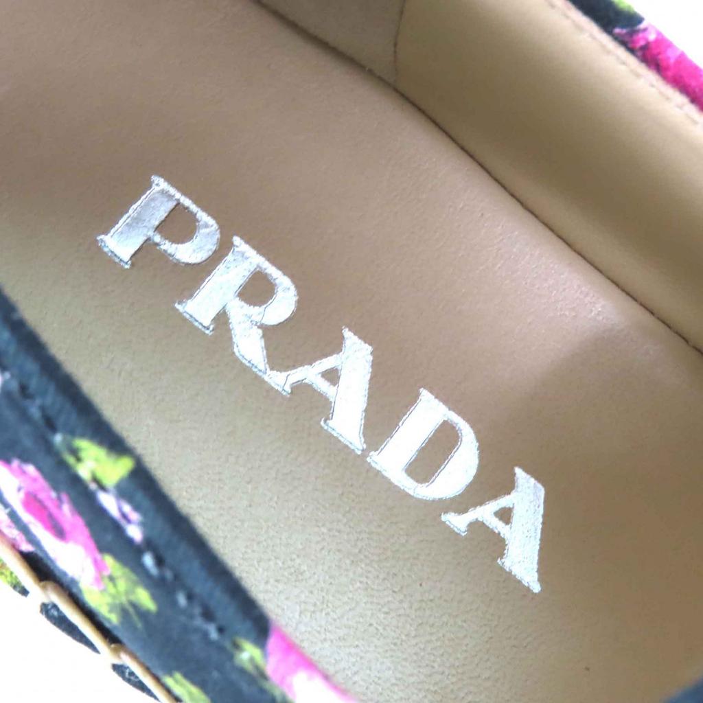Идеальные кроссовки PRADA GABARDINE Эспадрильи на шнуровке с цветочным кружевом черные розовый холст Б/у