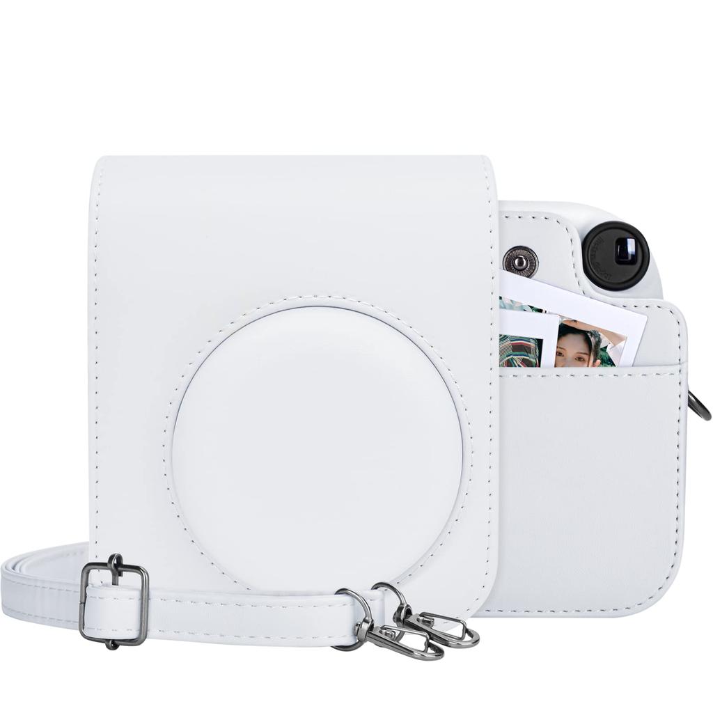 kinokoo Instax Mini 12 Case, Fujifilm Instax Mini 12 Camera Case with Magnetic Closure and Shoulder Strap (White)