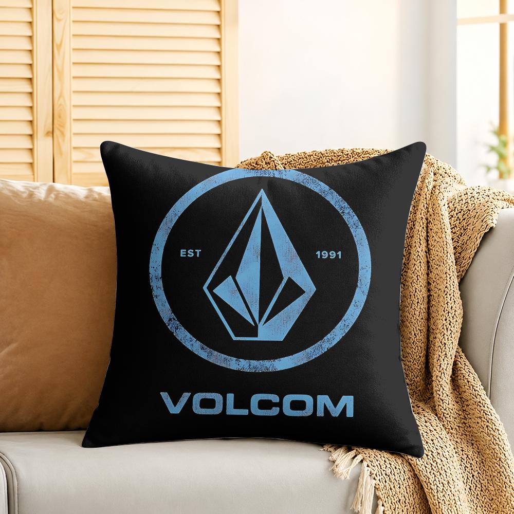 VVolcom Fashion Logo Cushion Cover Silky Short Plush Invisible Zipper Dustproof Sofa Pillow Case For Home Decor
