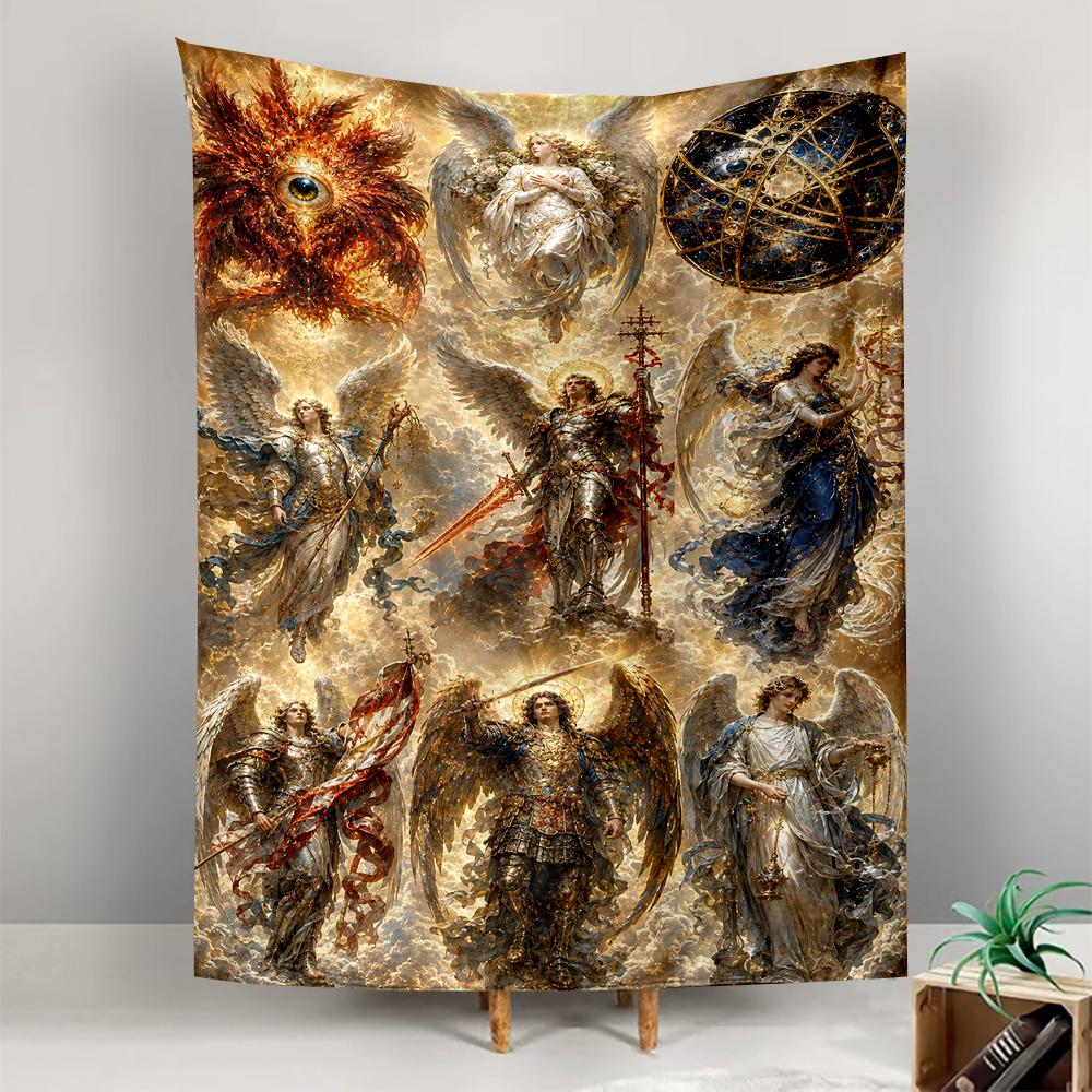 Celestial Angels and Divine Symbols Patterned tapestry for bedroom and living room home decor