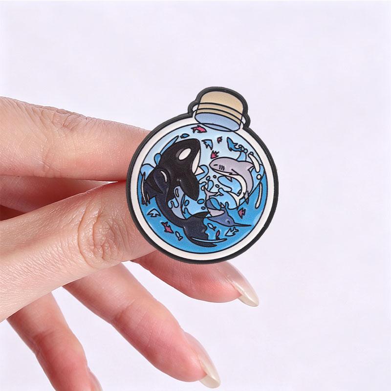 Ocean Marine Life Badge Nautical Style Enamel Pins Drift Bottle With Orca Shark Swordfish Brooch Gift Decor Accessories