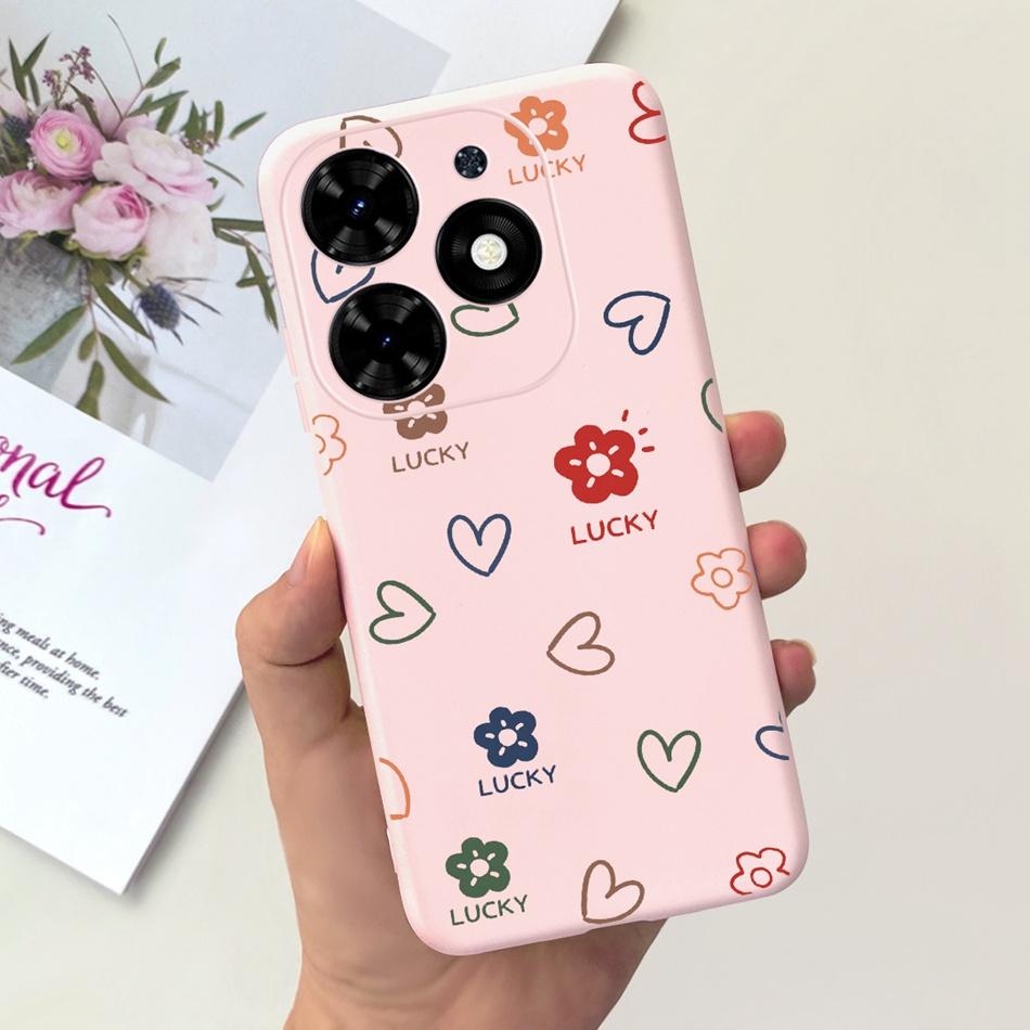 Чехол для Tecno Spark Go 2024 Милый Цветочный Узор Сердечки Конфетный Цвет Мягкий Силикон Тонкая Задняя Крышка Телефона Для Spark Go (2024) BG6