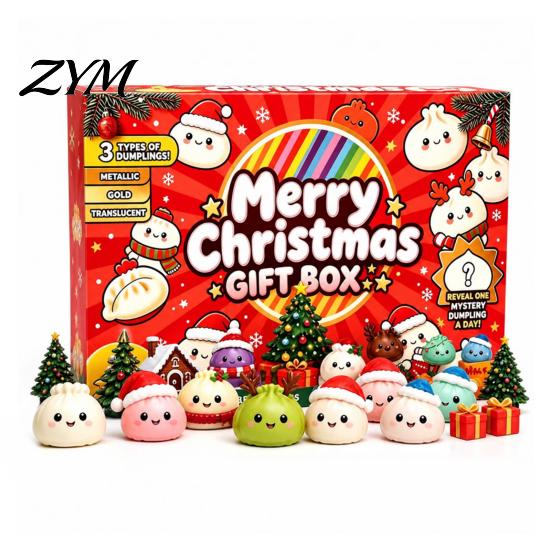 Holiday Theme Mini Dolls Christmas Advent Calendar with Squeeze Toys, Cute Silicone Dumpling Figures, Unique Collectible Figures Stress Relief Sensory
