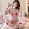 Autumn and Winter Flannel Sleepwear Women's Winter Long-sleeved Cute Cartoon Thick Coral Fleece Pajamas Suit