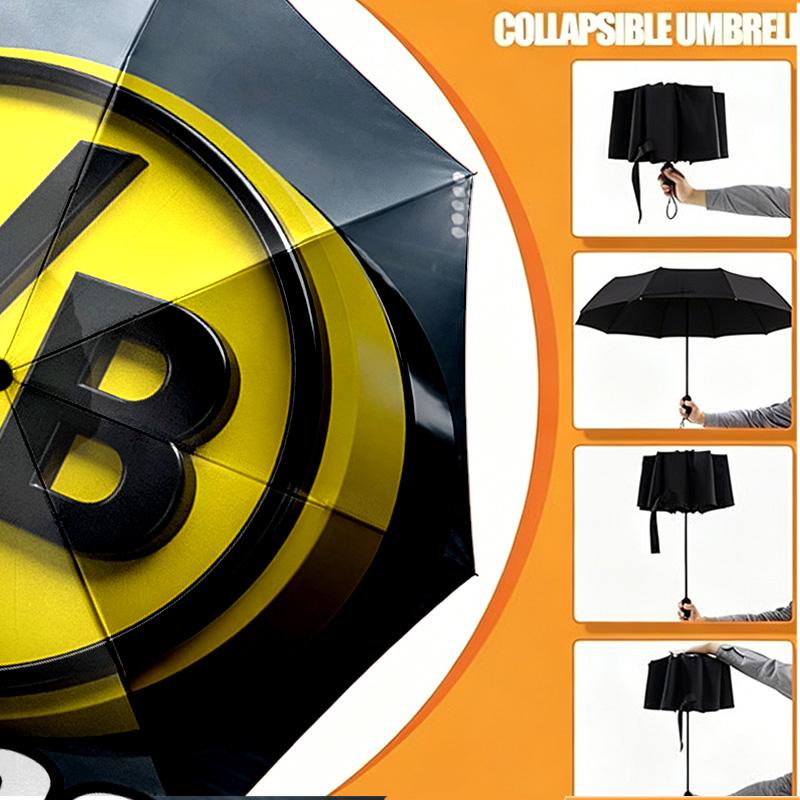 Custom Name Personalized Borussia Dortmund Print Umbrella, Auto Open Close, 8‑Rib Sturdy Frame, Commute Camping Hiking Use, Birthday Gift