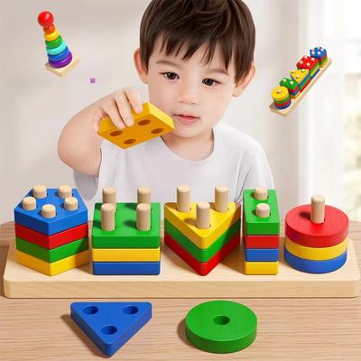Деревянные сортировочные и stacking игрушки Монтессори, пазлы для малышей и детей, развивающие мелкую моторику для детей от 1 года, обучающие игрушки