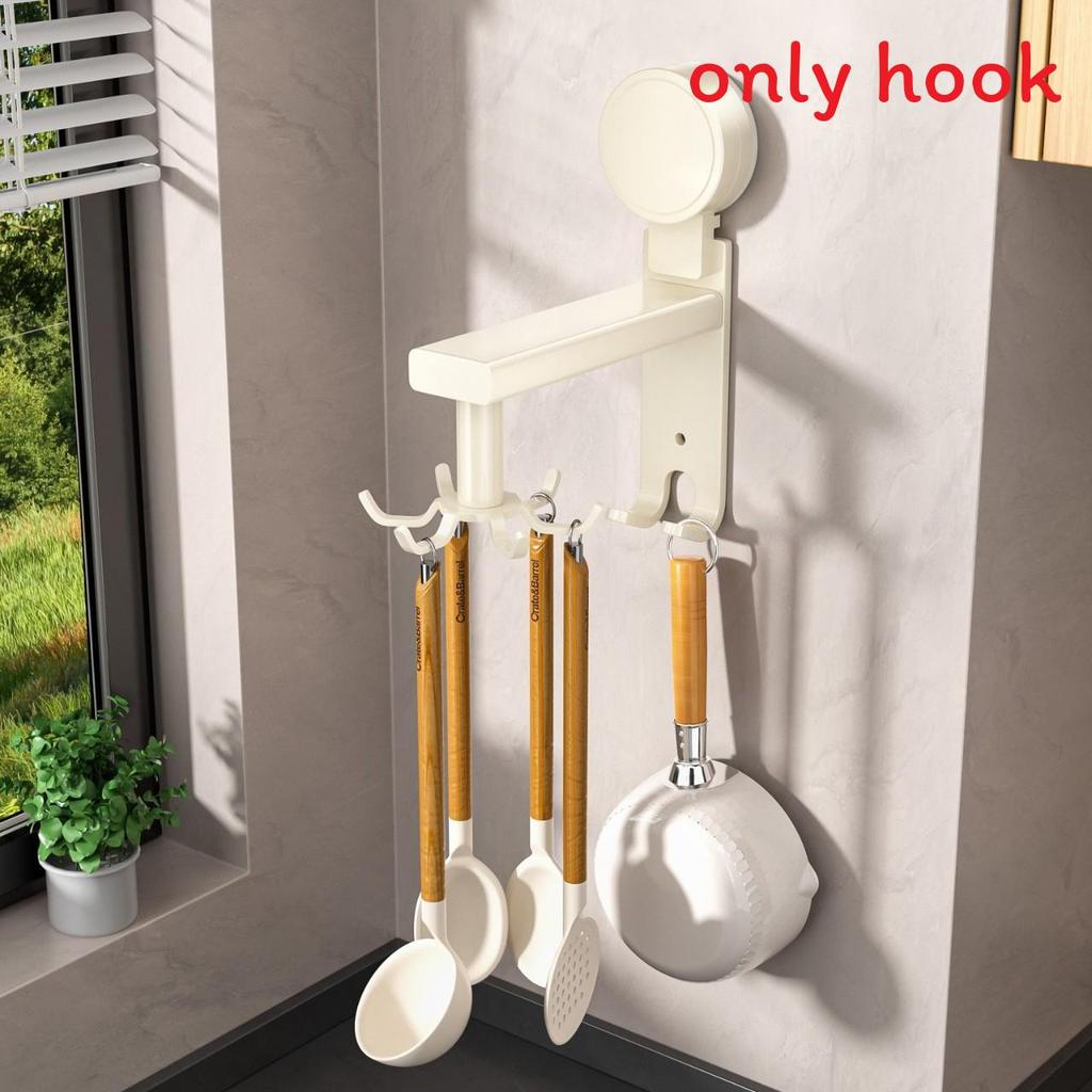 Aluminum Alloy Wall Mount Pot Spoon Holder With Rotating Hooks For Kitchen Storage