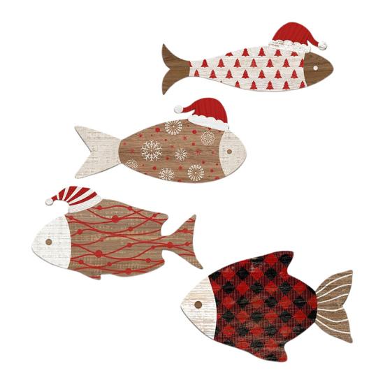 4Pcs/Set Nautical Wooden Fish Wall Decoration Farmhouse Rustic Fish Wall Art Sculpture Home Living Room Bathroom Wall Decorative Sign