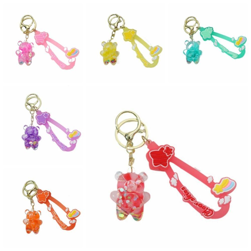 Cartoon Acrylic Quicksand Pendant Bubble Beads Key Rings Quicksand Bear Keychain Female Girl