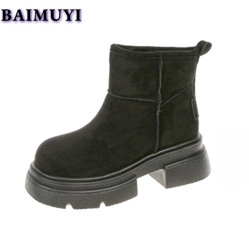 Ботильоны на платформе, женские, меховые, хлопковые, замшевые, на толстом каблуке, 2025, трендовый бренд, зимние женские, плюшевые, теплые, челси, Botas Mujer