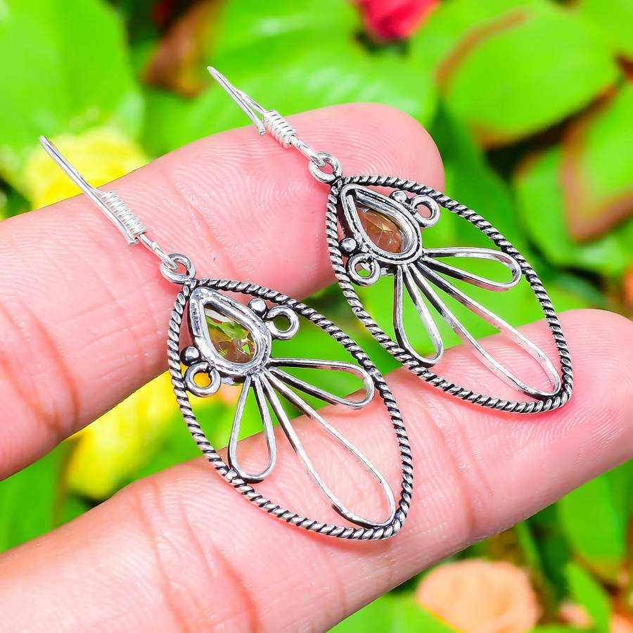 Серьги ручной работы из стерлингового серебра 925 пробы с натуральным цитрином 2,01 дюйма R5I59