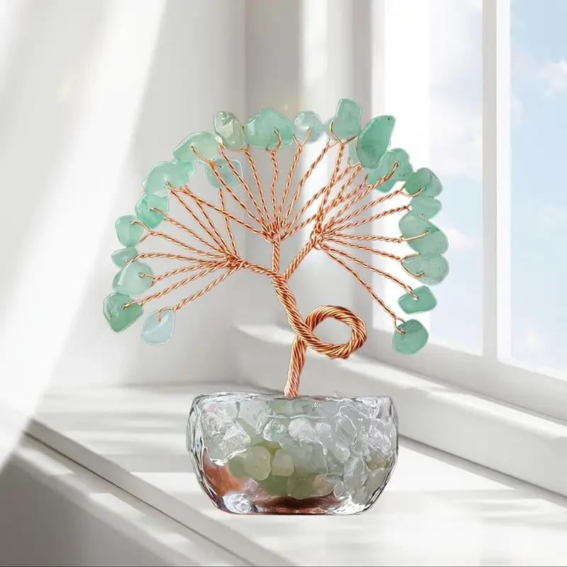 1pc Natural Rose Quartz, Crystal, Crystal Tree, DIY Hand Woven Life Tree, Home Desktop Decoration Ornament, Suitable for Mother'