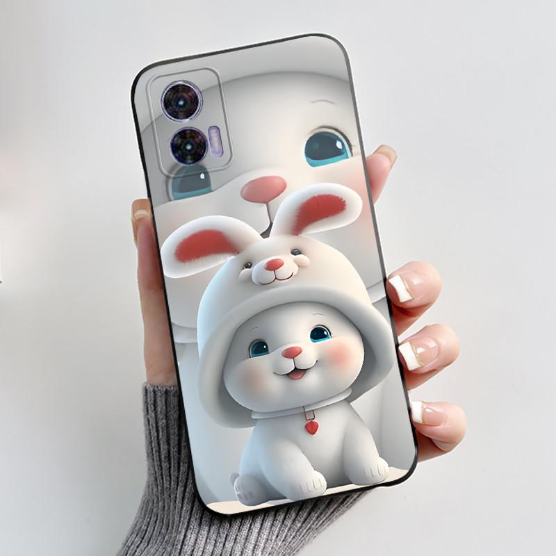 Чехол для Motorola Edge 30 Neo Милый Кролик с Сердечками Тонкий Мягкий Черный TPU Чехол для Moto Edge 30 Lite Fundas Edge30 Fusion Ultra Бампер