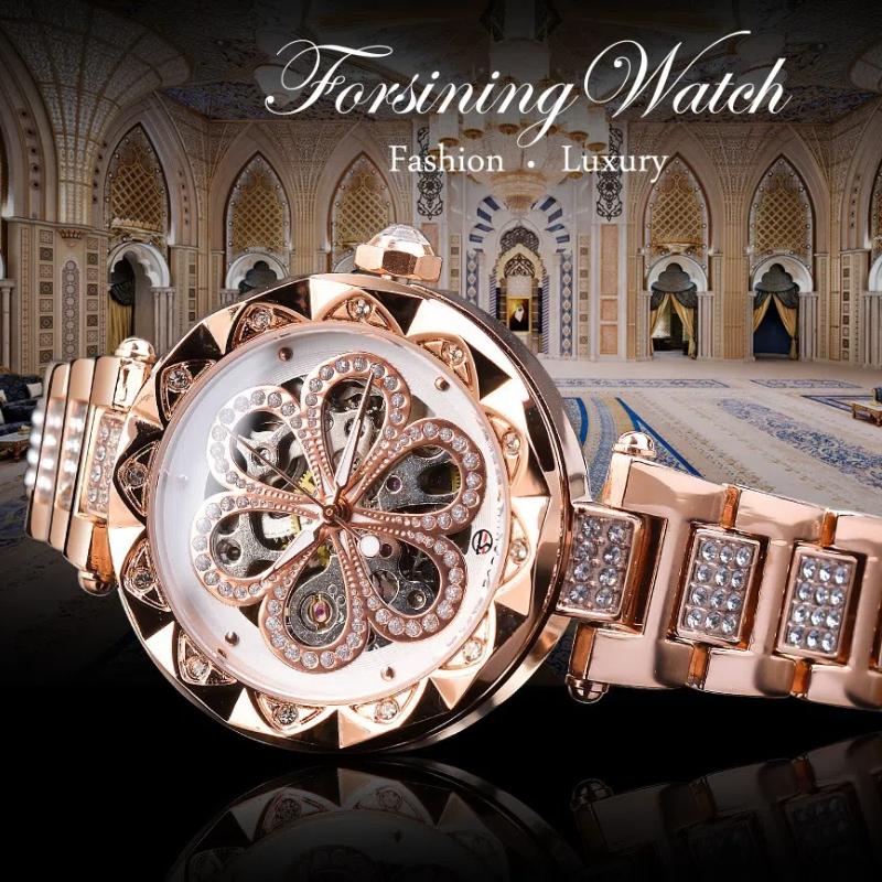 Ladies' Light Luxury Fashion Water Diamond Hollow Mechanical Watch Waterproof Luminous Automatic Mechanical Watch