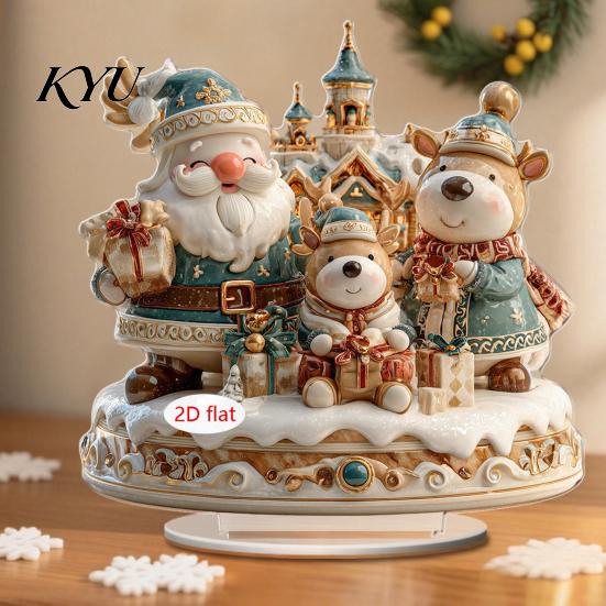 Christmas Tree Decorations Candle Ornament, 2D Flat Acrylic Ornament with Base, Unique Presents Snowman Reindeer Festive Table Centerpiece for