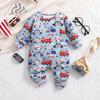 Newborn Baby Boy Cartoon Vehicle Print Long Sleeve Romper