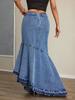 X Spot-15869# European & American Fishtail Denim Midi Skirt - Long, Slimming, Hip-lifting, Elegant.
