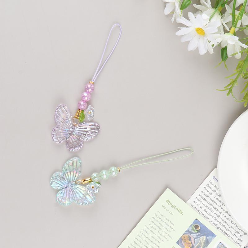 Cute Sweet Butterfly Pendant Phone Lanyard Cellphone Case Strap For Girls  Phone Chains Car Keychain