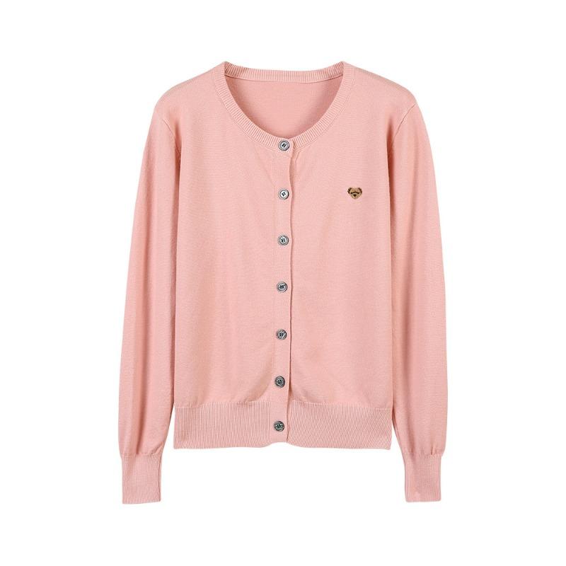 Autumn style soft waxy bear embroidered long-sleeved knitted sweater women's early autumn gray cardigan sweater jacket