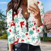 Women Autumn Hristmas Snowflakes Printed Long Sleeve T-Shirts Loose V-Neck Plus Size Tee Shirt Tops Comfy Blouse