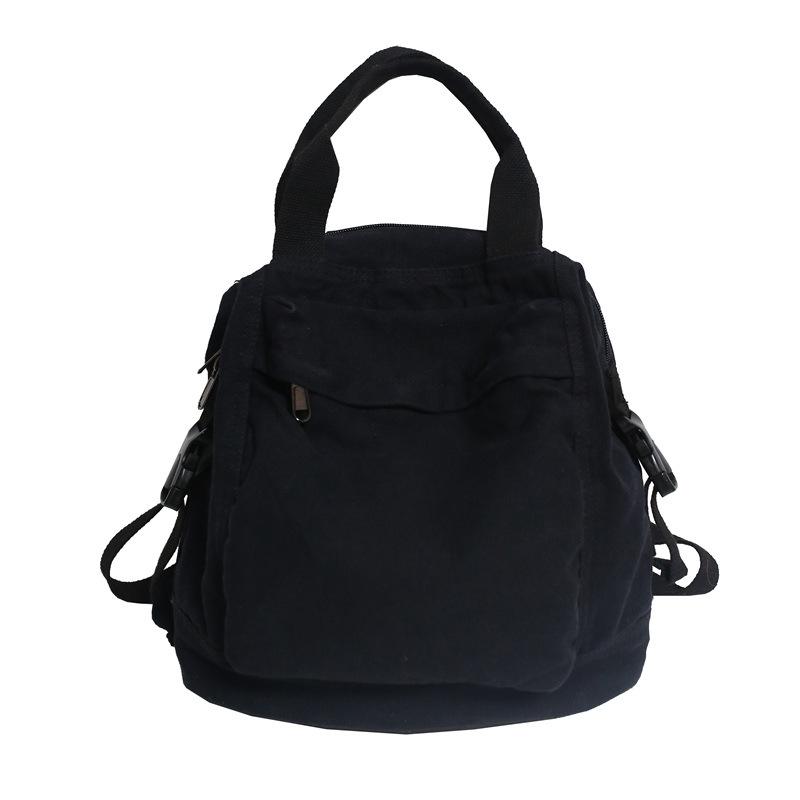 Autumn and Winter New Large Capacity Washed Solid Color Canvas Casual Double Back Street Trendy Student Schoolbag