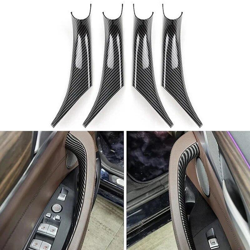 For BMW X3 X4 G01 G02 2018-2022 Interior Inner Door Handle Trim Cover Carbon Fiber Look Black ABS Plastic