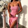 Женское платье в европейском стиле, с открытой спиной, сетчатыми вставками, оборками, асимметричное, с высокой талией, на бретелях, длинное