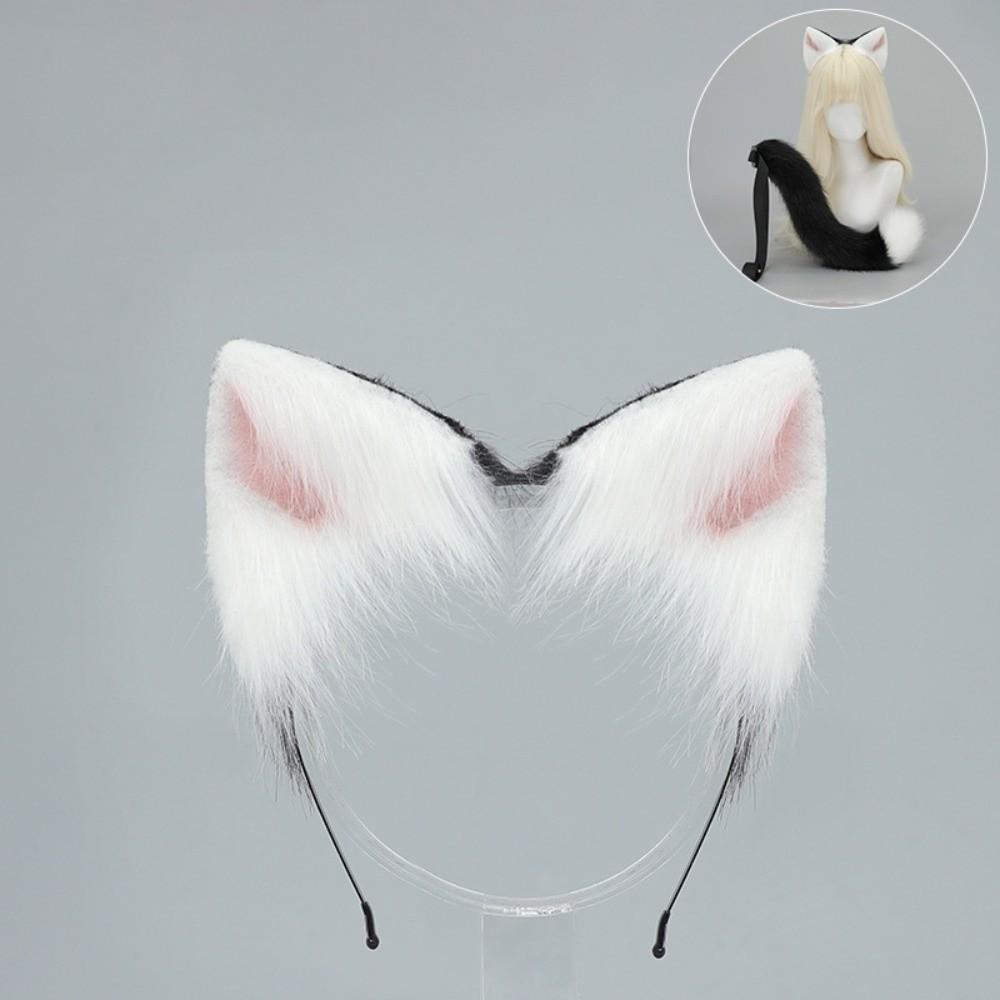 Handmade Cat Ear Headband Realistic Animal Ears Hair Band New Furry Cat Tail Set Party Props