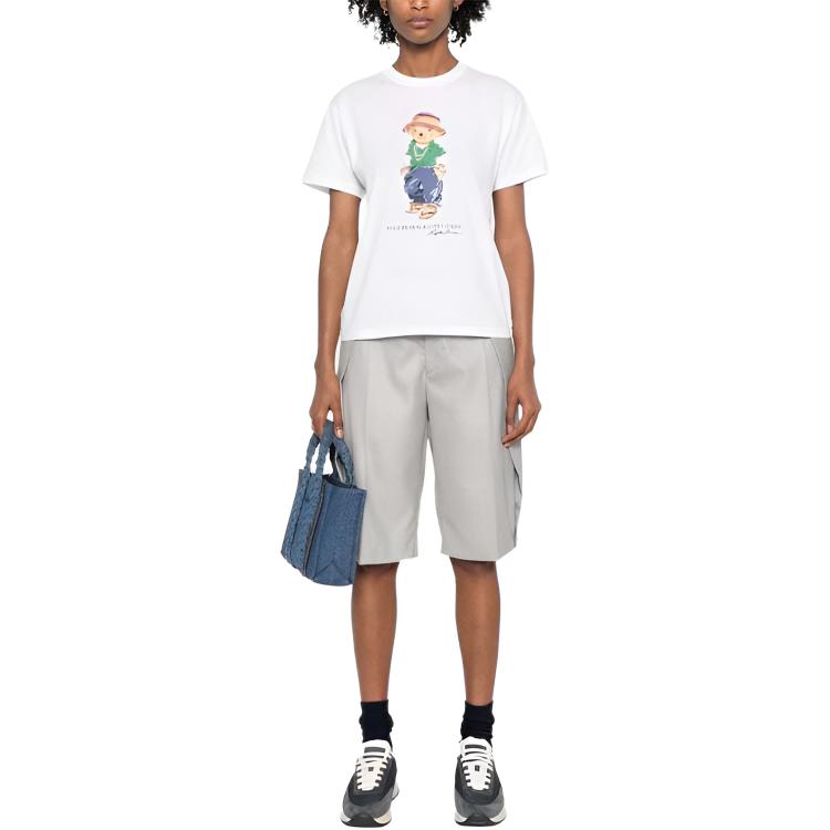 Polo Ralph Lauren Ss24 Logo Bear Pattern Printed Casual Short Sleeve T Shirt Women T Shirt White 211935615-001