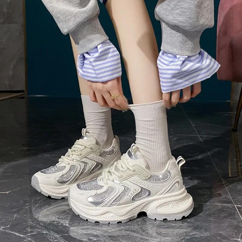 Женская обувь на толстой подошве, сетчатая, увеличивающая рост, прозрачная, повседневная, спортивная обувь, женские кроссовки