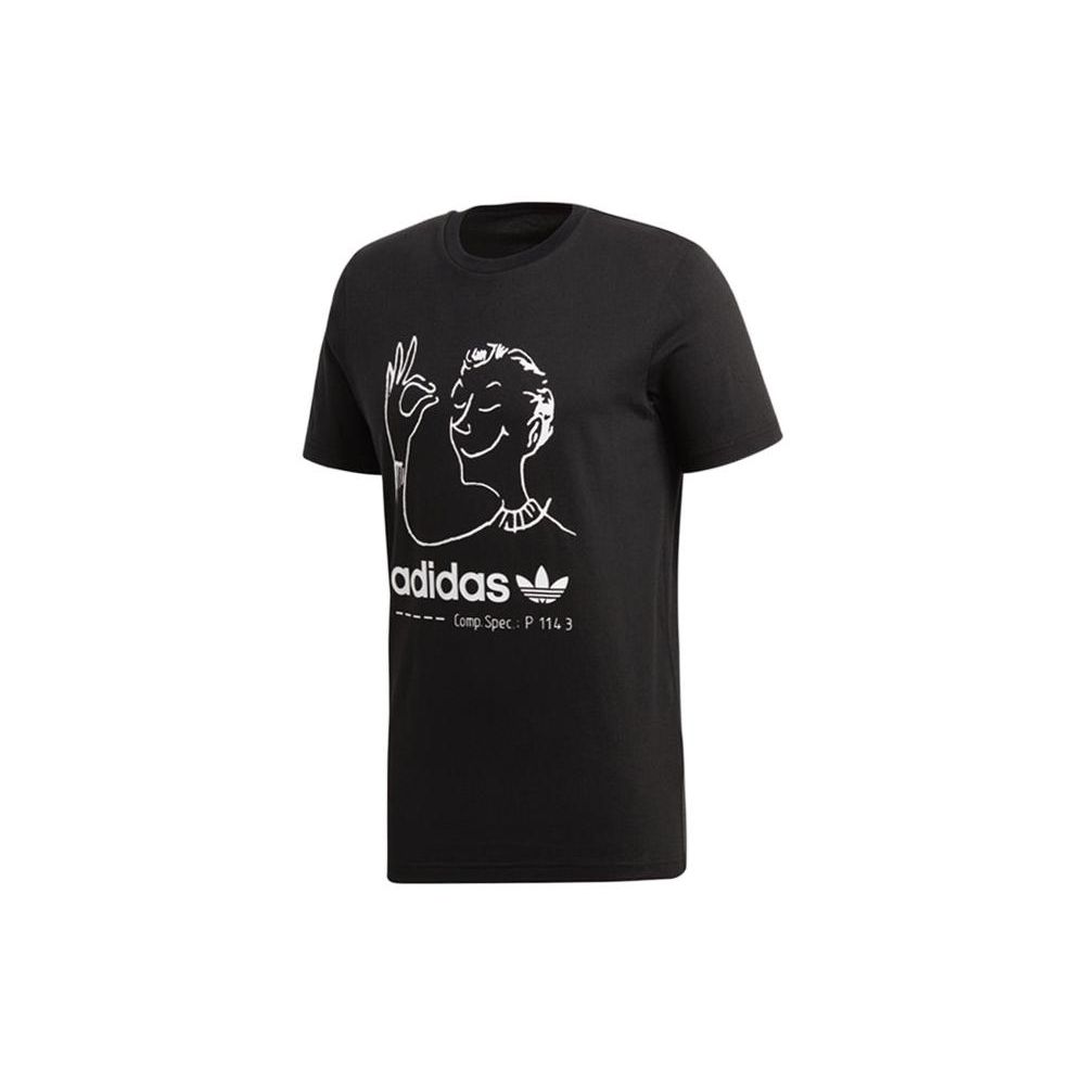 Adidas Originals Trefoil Hand Drawn Character Logo Tee V1 Men Tops Black CZ1764