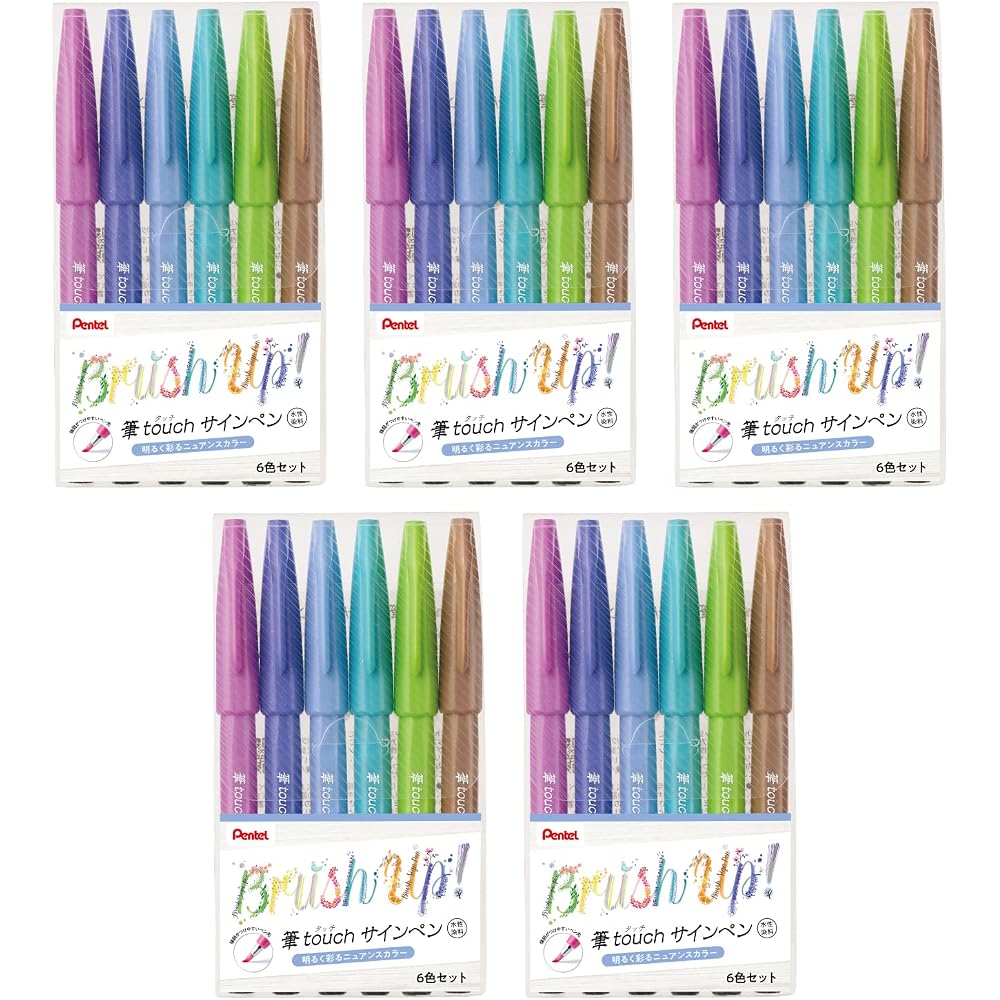 Кисть Pentel, Маркер Touch Sign, Набор из 6 цветов, C, 5 шт., SES15C-6STC