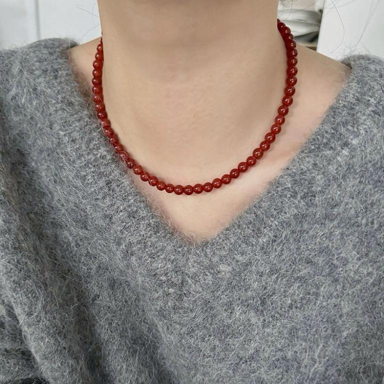 Новое китайское ретро-ожерелье из агата, элегантная простая цепочка на ключицы, бусины из агата, премиум
