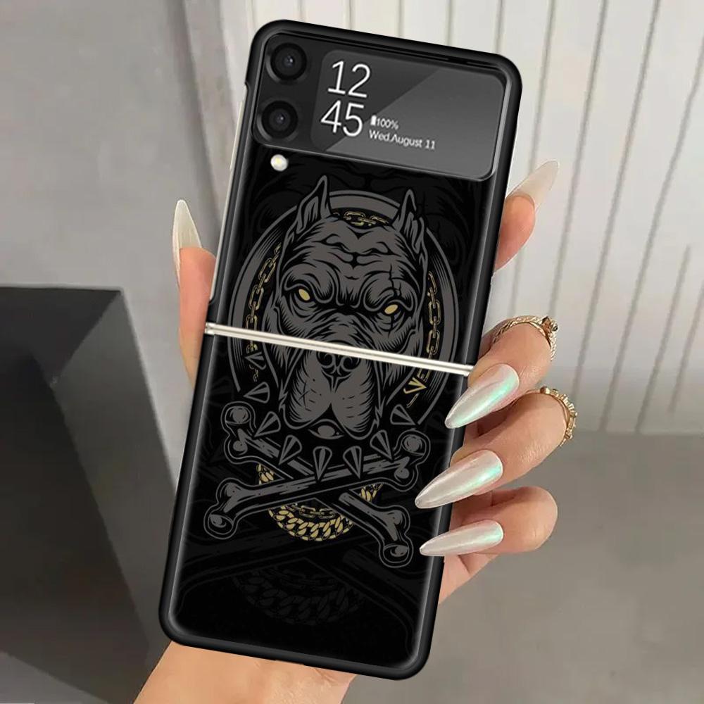 Pit Bull Pet Dog Pitbull Hard PC Phone Case For Samsung Galaxy Z Flip 7 6 5 4 3 Black ZFlip7 ZFlip6 Flip5 Flip4 Flip3 5G Print C