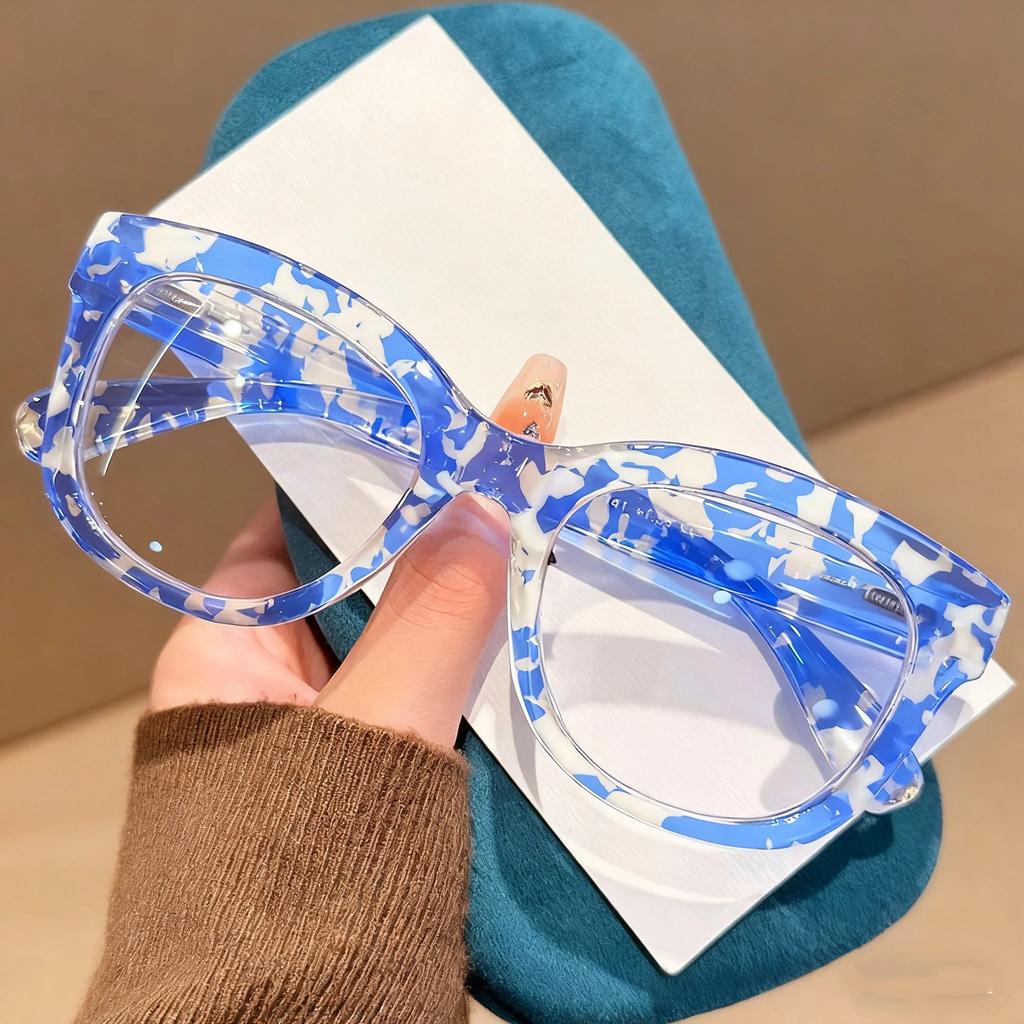 Large Frame Oval Reading Glasses Fashion Personalized Pattern Presbyopia Glasses Spring-Arm Stylish Blue Light Blocking Glasses
