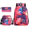 Cartoon Backpack Shoulder Bag Pencil Case Set 3-in-1 Student Bookbag Black Large Capacity Water-Resistant for Middle High School College
