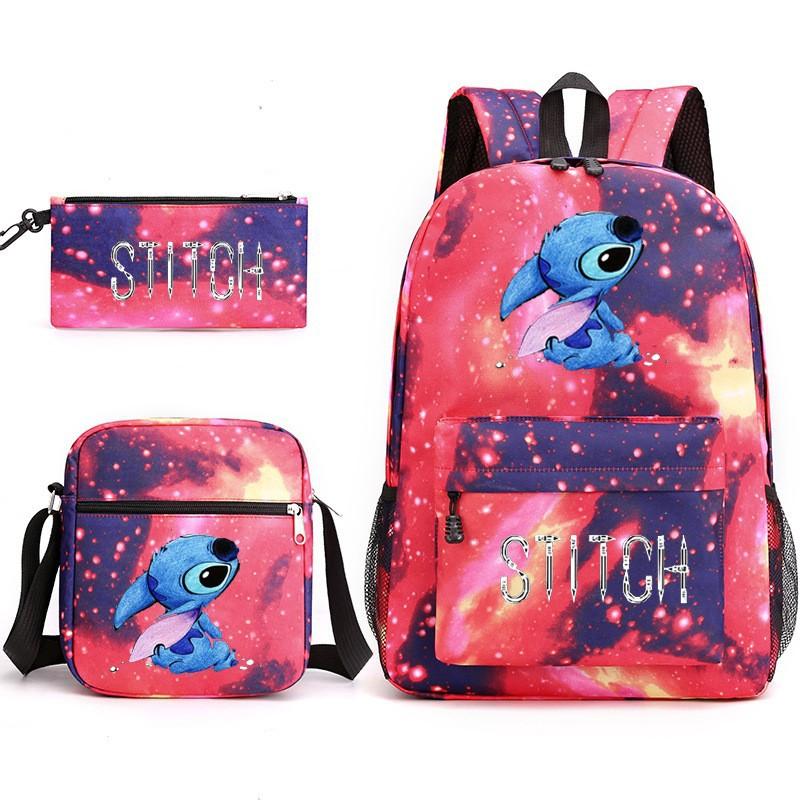 Cartoon Backpack Shoulder Bag Pencil Case Set 3-in-1 Student Bookbag Black Large Capacity Water-Resistant for Middle High School College