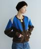 EN OR Color Block Crew Neck Cardigan - Blue