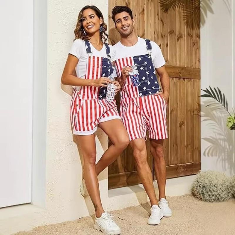 Unisex Workwear Jumpsuit Short Pants Coverall With Striped Design Outdoor Jobs Casual Wear