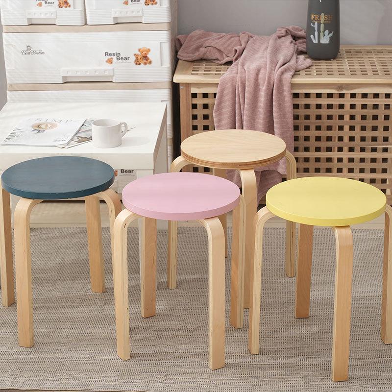 Скандинавский стиль, цветной, на высоких ножках, круглый деревянный табурет - Современный минималистичный дизайн