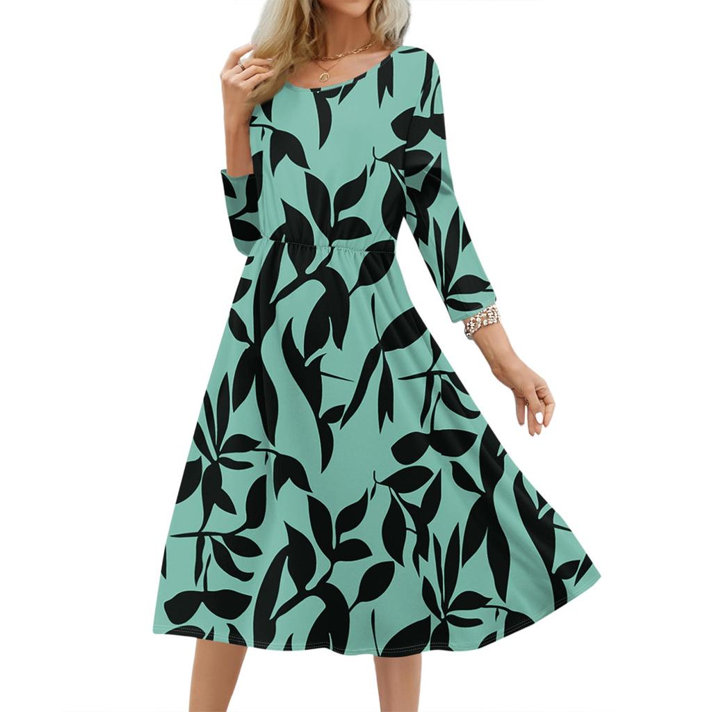 Женское модное платье свободного кроя с цветочным и лиственным принтом