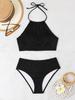 2024 European & American Solid Color High Waist Split Bikini Swimsuit for Women