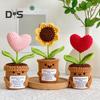 Crocheted Sunflower Doll Emotional Inspirational Support Potted Plant Doll Handmade Inspirational Doll with Positive Card for Cheer Up Gift Home Decor