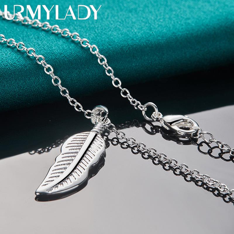 URMYLADY 925 пробы серебро кулон с перьями ожерелье для женщин модные свадебные помолвки очаровательные ювелирные изделия