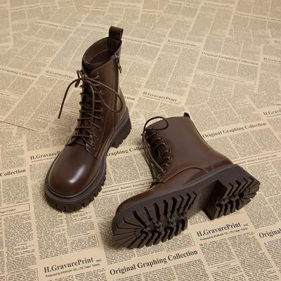 Женские мотоциклетные ботинки в британском стиле, модные туфли с молнией сзади, осень-зима, толстый каблук, женские короткие ботинки