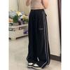 Хиппи, черные полосатые мешковатые брюки по бокам, Harajuku, корейские спортивные штаны большого размера, винтажные свободные спортивные брюки для бега, прямые широкие брюки