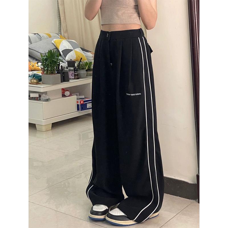 Хиппи, черные полосатые мешковатые брюки по бокам, Harajuku, корейские спортивные штаны большого размера, винтажные свободные спортивные брюки для бега, прямые широкие брюки