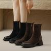 FOREADA Женские ботильоны с круглым носком, на толстом высоком каблуке, на молнии, короткие ботинки, лаконичный дизайн, женская модная обувь, зимние, черные, коричневые, 43