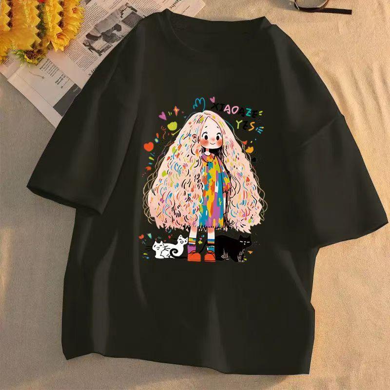 Футболка с коротким рукавом из хлопка American Tide Printed, женская летняя свободная уличная летняя футболка